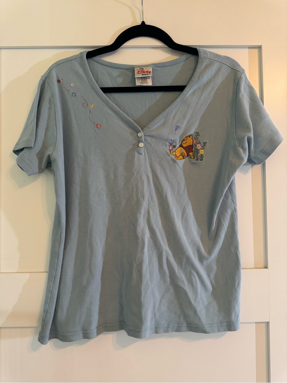 Vintage Disney Winnie the Pooh Light Blue V-Neck Tee